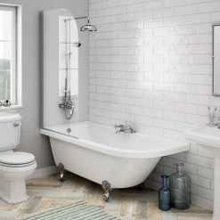 Appleby 1700 Roll Top Shower Bath with Screen + Chrome Leg Set -Deals Freestanding Baths Store A17BSR d4 460