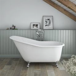 Ashton Cast Iron Bath with Chrome Feet (1530 x 760mm Slipper Roll Top)
