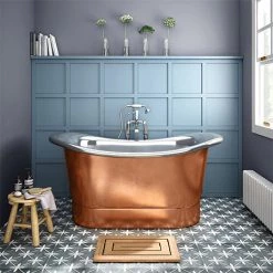 Trafalgar Copper 1500 x 710mm Double Ended Slipper Roll Top Bath Tub (Nickel Inside)