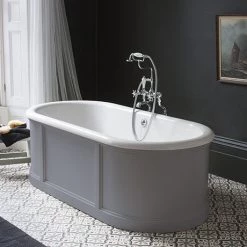 Burlington London 1800mm Bath with Curved Surround & Waste - Classic Grey