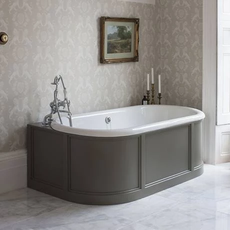 Burlington London 1800mm Back to Wall Bath with Curved Surround & Waste - Classic Grey 4 Burlington London 1800mm Back to Wall Bath with Curved Surround & Waste - Classic Grey - Image 2