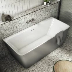 Orion Matt Grey Back To Wall Modern Square Bath (1700 x 740mm) 9 Orion Matt Grey Back To Wall Modern Square Bath (1700 x 740mm) -Deals Freestanding Baths Store ORI17GRY NW D1 460