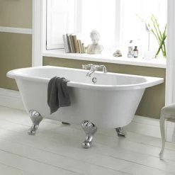 Old London Kenton 1690 x 745 'D' Shaped Back To Wall Bath + Chrome Leg Set